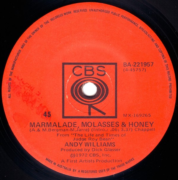 Marmalade, Molasses & Honey / Who Was It? by Andy Williams (Single
