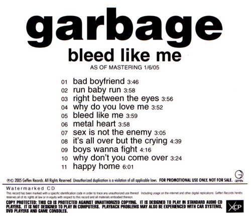 Bleed Like Me by Garbage (Album; Geffen; CDR ACETATE
