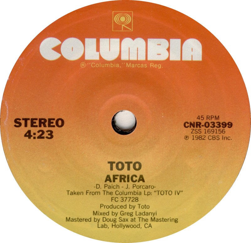 Africa by Toto (Single; Columbia; CNR-03399): Reviews