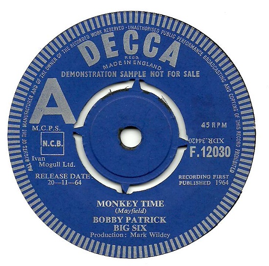 Monkey Time / Sweet Talk Me Baby by Bobby Patrick Big Six (Single ...