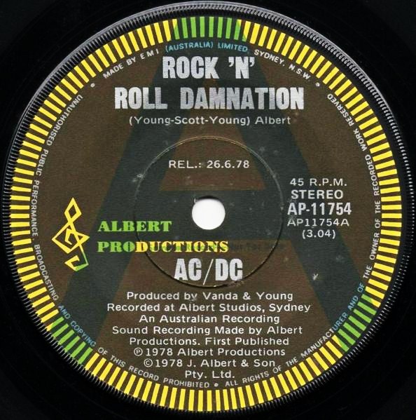 Rock 'n' Roll Damnation / Cold Hearted Man by AC/DC (Single; Albert; AP ...