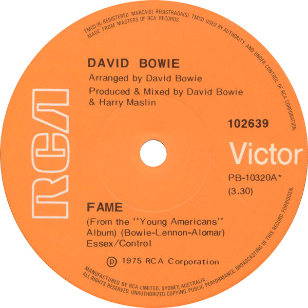 Fame / Right by David Bowie (Single; RCA Victor; 102639): Reviews ...