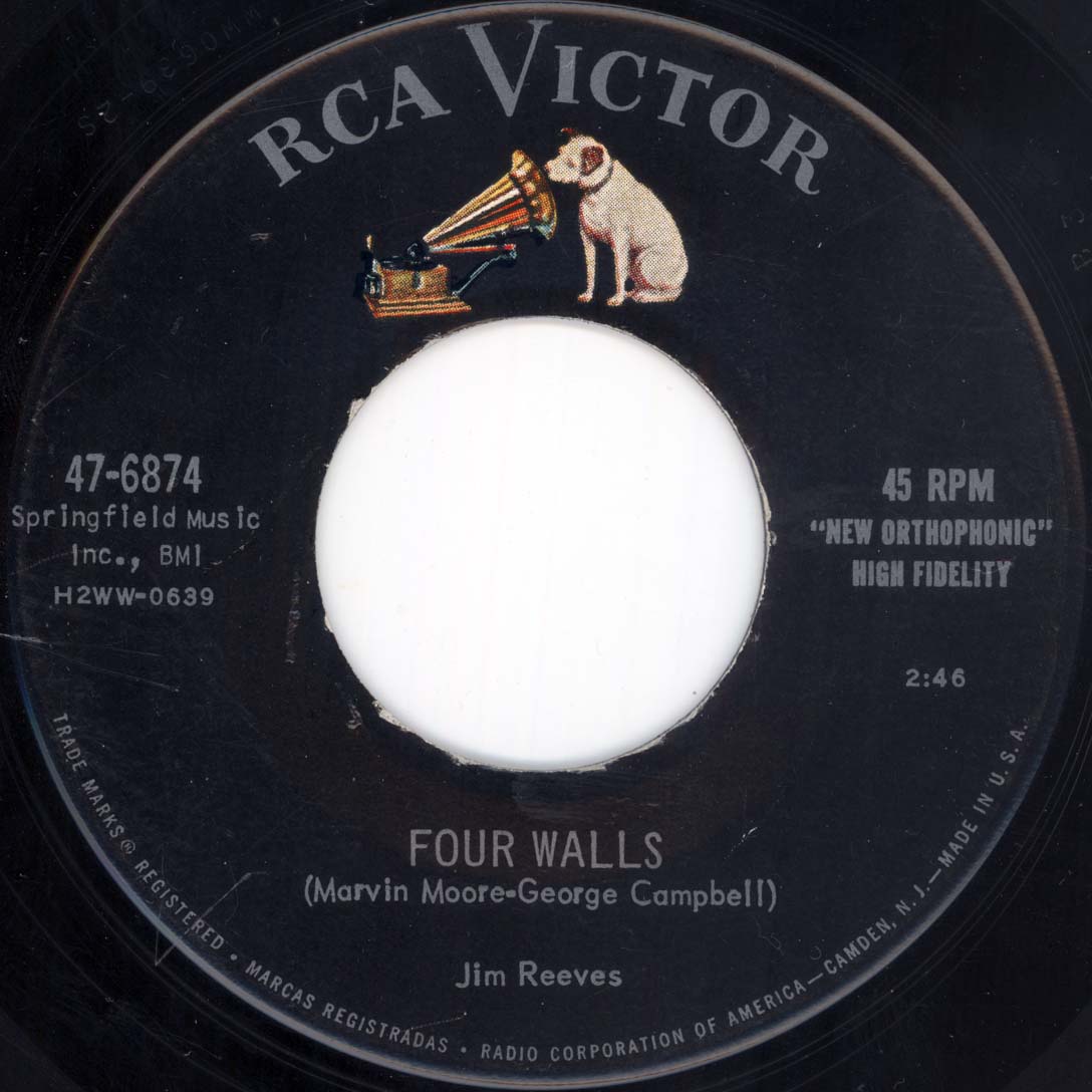 Four Walls / I Know and You Know by Jim Reeves (Single, Nashville Sound