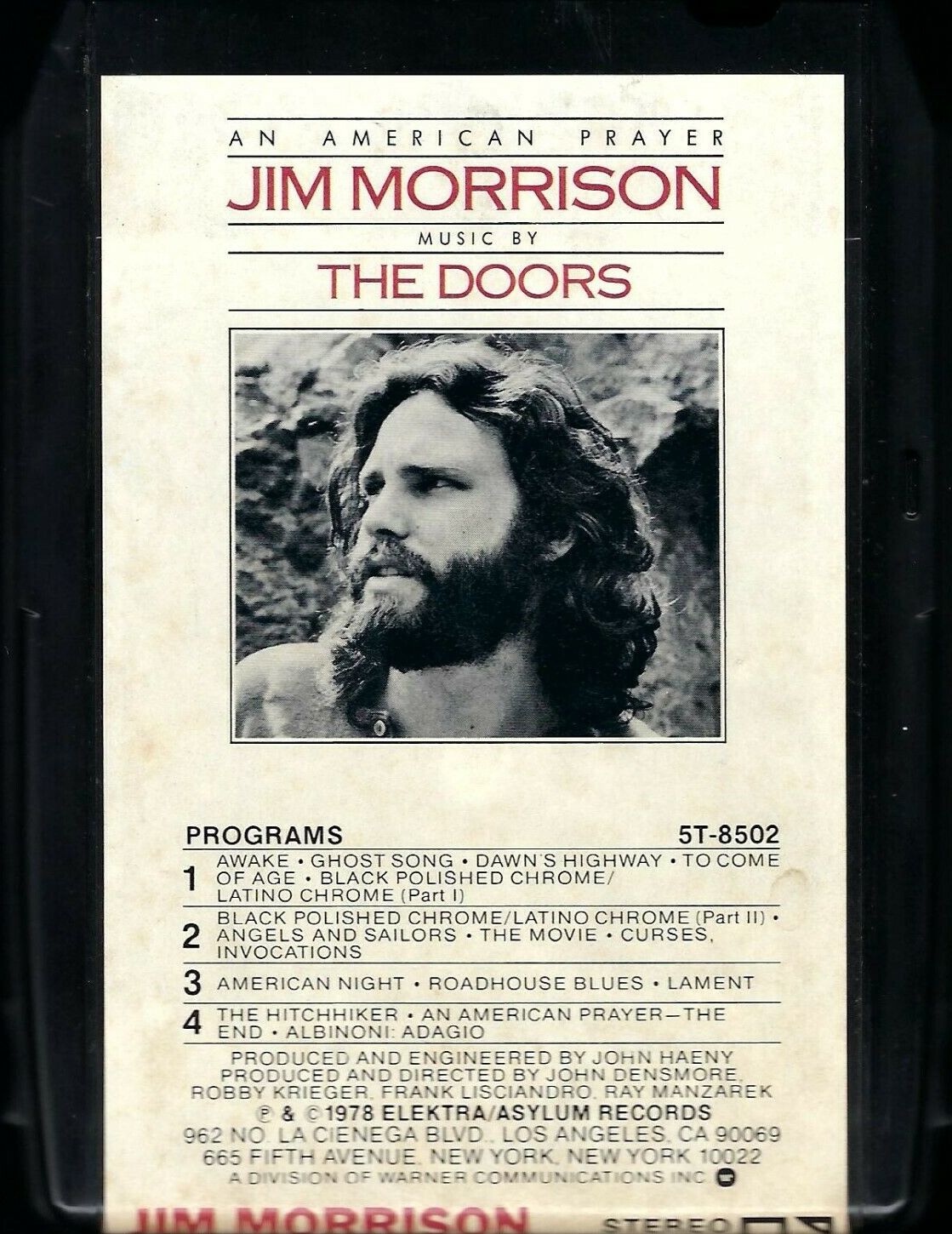 An American Prayer by Jim Morrison (Album; Elektra; 5T-8502