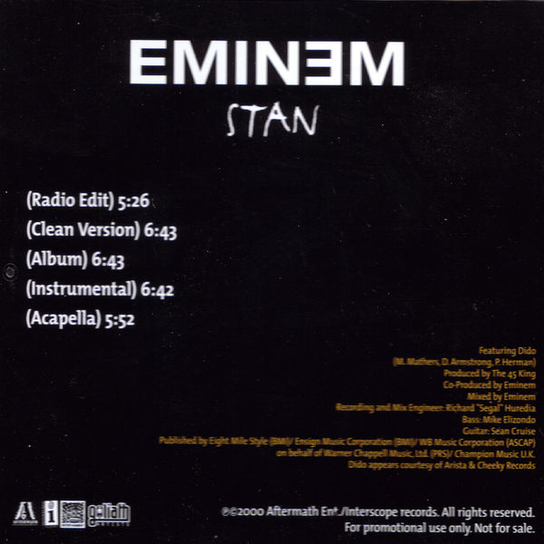Stan by Eminem (Single; Aftermath; INTR-10232-2): Reviews