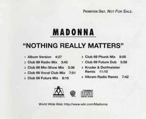 Nothing Really Matters by Madonna (Single; PRO-CD-9647): Reviews