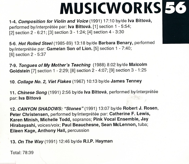 Musicworks 56: Sound/Image by Various Artists (Compilation; Musicworks ...