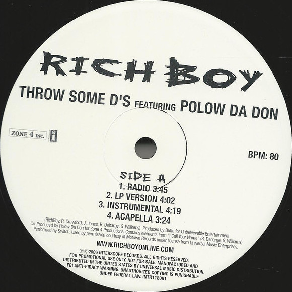 Throw Some D's by Rich Boy (Single, Southern Hip Hop) Reviews, Ratings