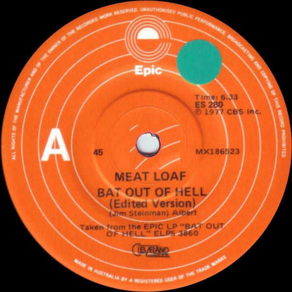 Bat Out of Hell / Heaven Can Wait by Meat Loaf (Single; Epic; ES 280