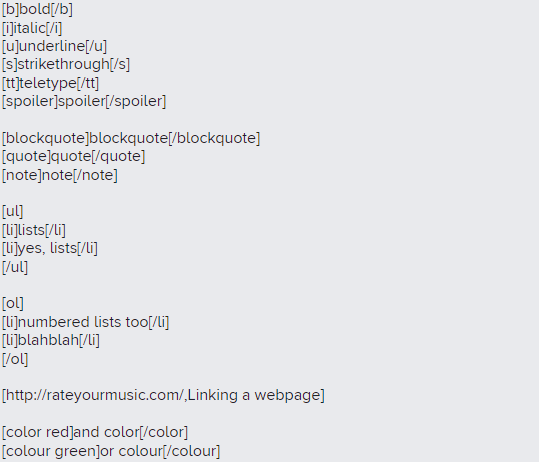 Text formatting &amp; shortcuts guide - Rate Your Music