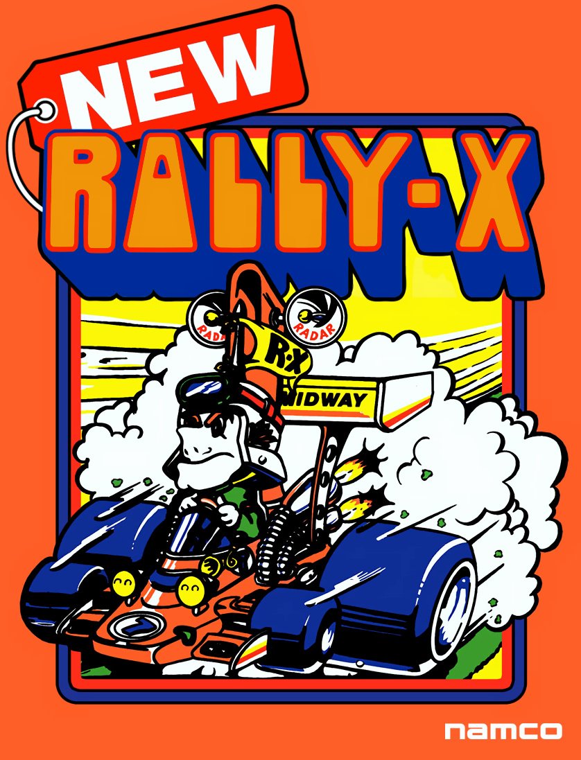 New Rally-X (video game, maze chase, top-down, scrolling, high