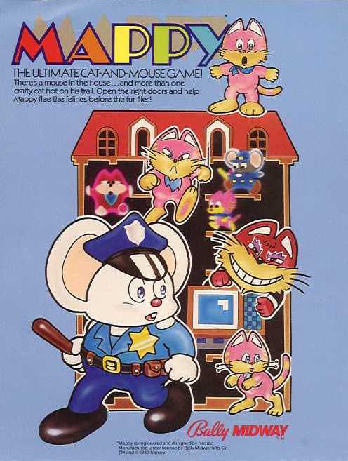 Mappy (video game, arcade, 2D platformer, puzzle platformer