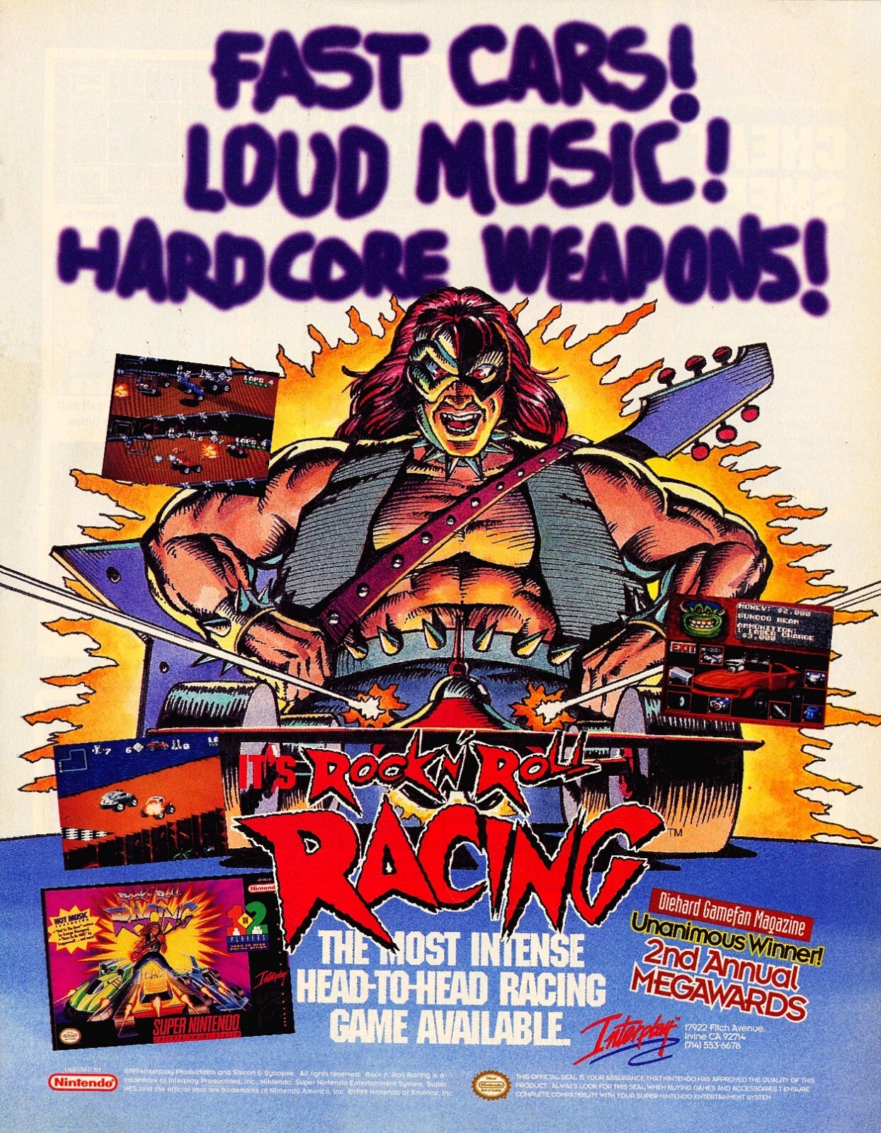 Rock n' Roll Racing (video game, arcade racing, top-down racing