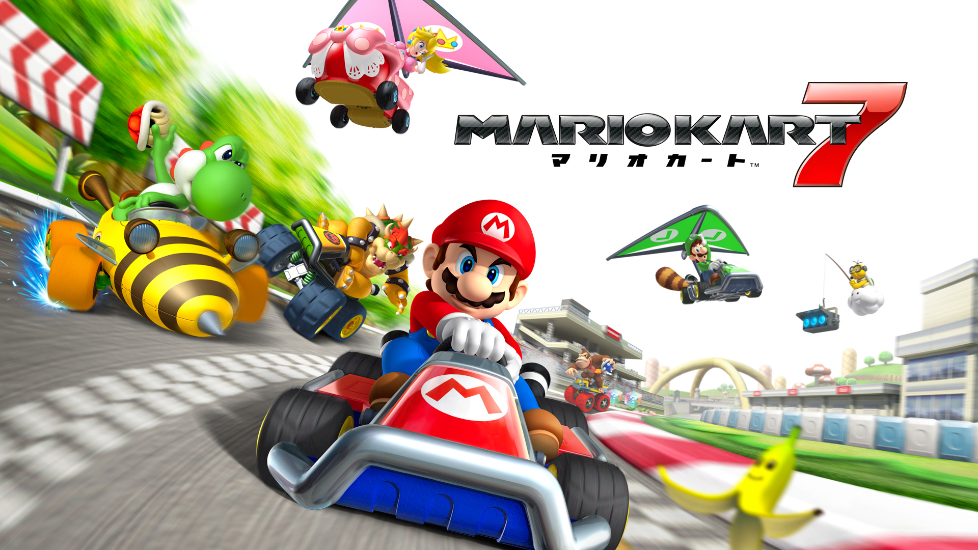 Mario Kart 7 (video game, kart racer, fantasy, third-person, time 